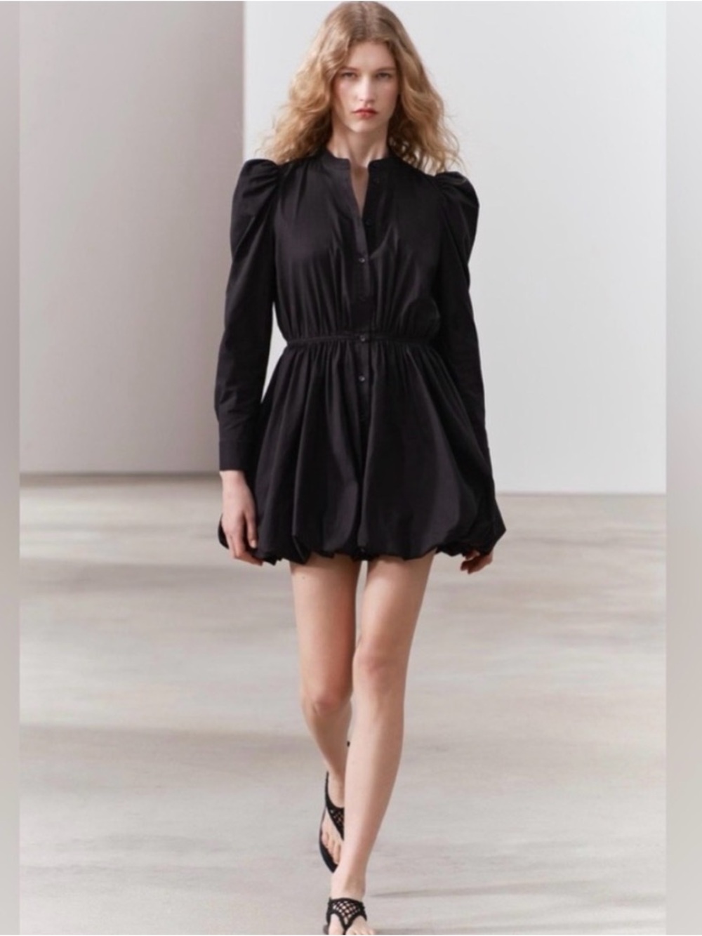 Zara Black Puff-Sleeve Mini Dress